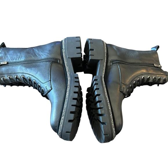 Aqua Aria Leather Combat Boots Rhinestone Trim Lace Up NEW Size 5 - Picture 8 of 11